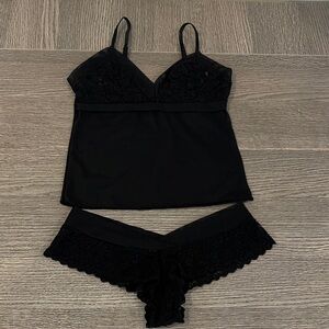 Elegant Black Lace Camisole and Panty Set